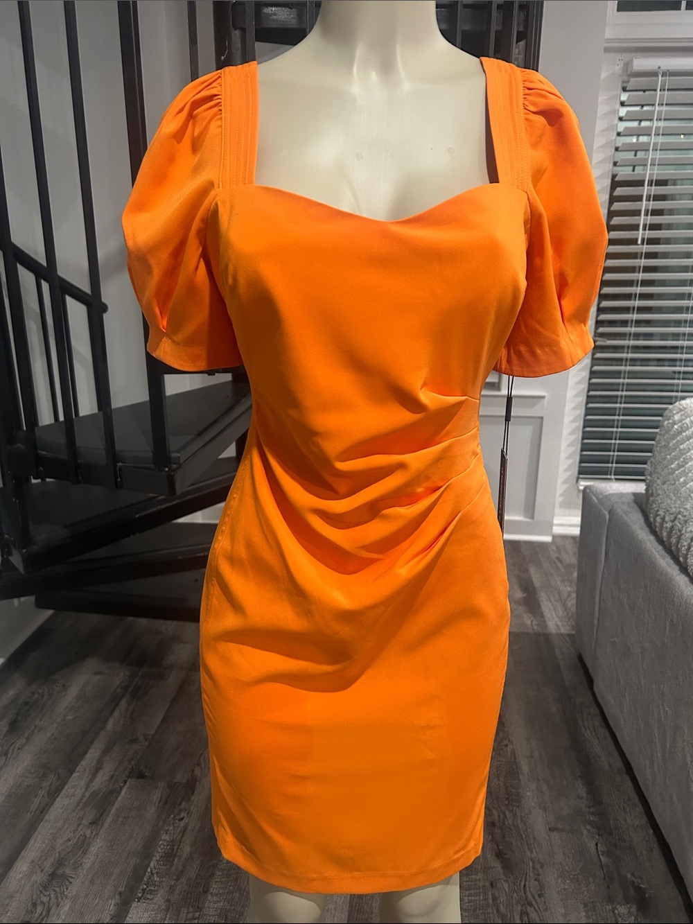 Karl Lagerfeld Bright Orange Puff-Sleeve Mini Dress